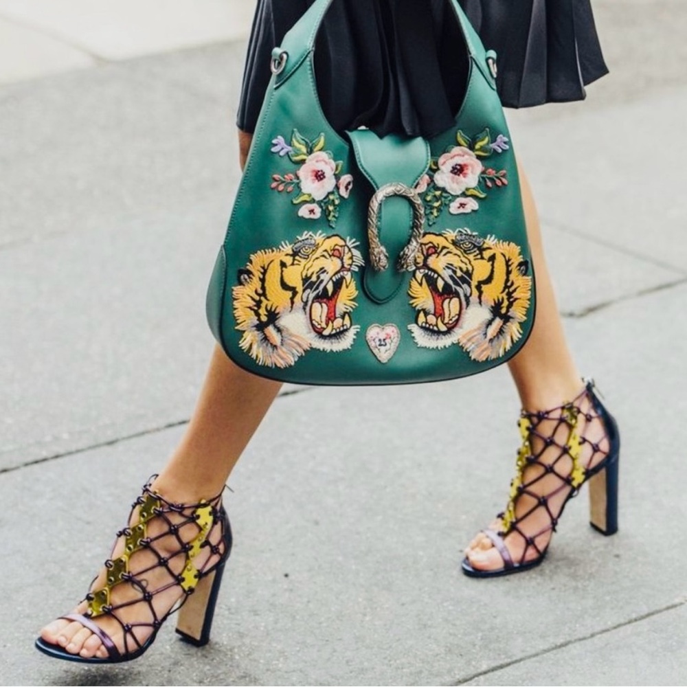 GUCCI Calfskin Web Embroidered Small Dionysus Hobo Emerald  💚 FIRM